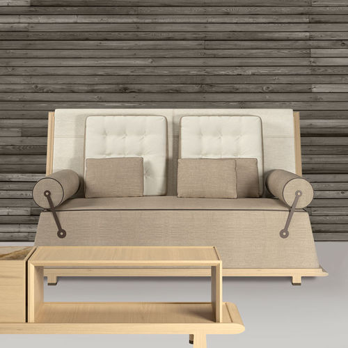 Contemporary sofa - LEIO - DIMENSIONE CHI WING LO - fabric / leather / with armrests