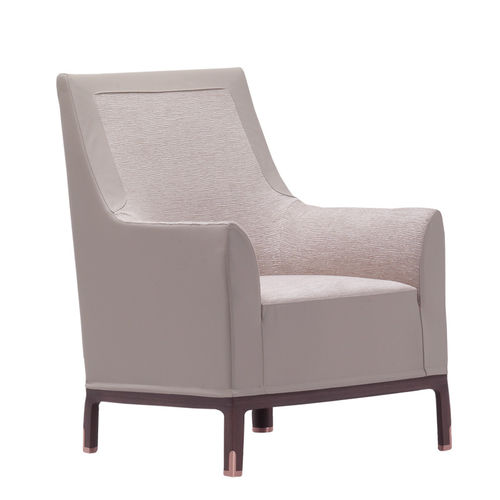Contemporary armchair - ELXI  - DIMENSIONE CHI WING LO - fabric / leather / gray