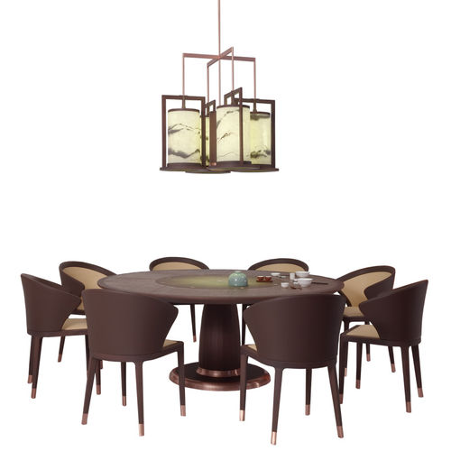 Contemporary table - ISTO - DIMENSIONE CHI WING LO - wood veneer / sucupira / natural stone