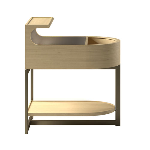 Contemporary bedside table - PLAI  - DIMENSIONE CHI WING LO - leather / wooden base / with storage compartment