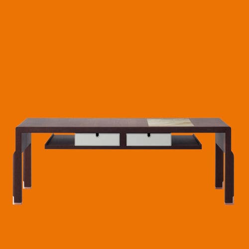 Contemporary sideboard table - ESTI  - DIMENSIONE CHI WING LO - wood veneer / sucupira / leather