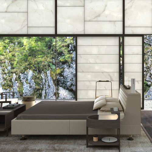 Double bed - PALI - DIMENSIONE CHI WING LO - contemporary / upholstered / with upholstered headboard