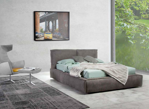 Double bed - PIUMA - Golden Night - contemporary / upholstered / with in-base storage