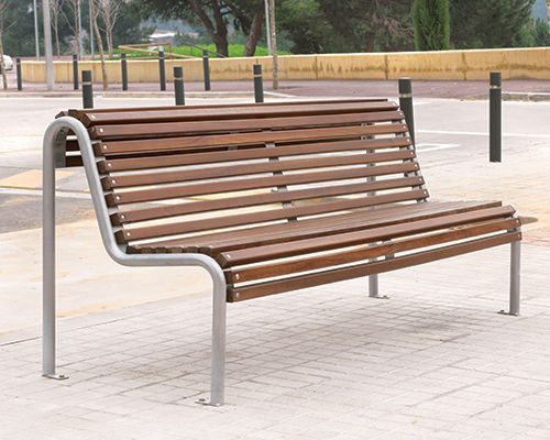 Contemporary public bench - SABADELL - Colomer - wooden / galvanised steel / stainless steel