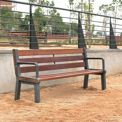 Contemporary public bench - RETIRO - Colomer - wooden / cast iron / with backrest