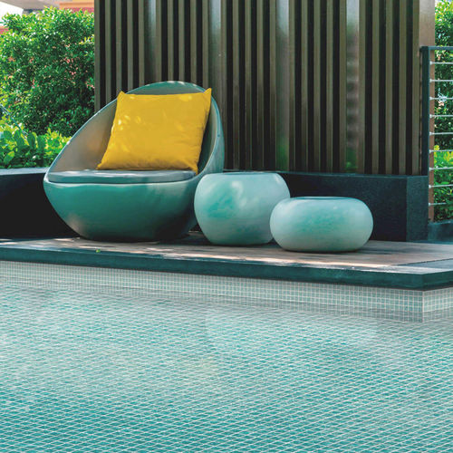 Glass mosaic tile - ONDAS ESMERALDA - Mosavit - high-gloss / pool / floor
