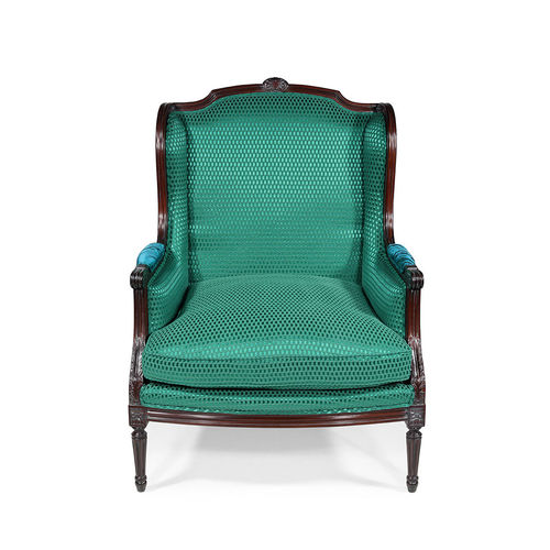 Louis XVI style armchair - BERGÈRE À OREILLE - Oficina Inglesa - fabric / leather / oak