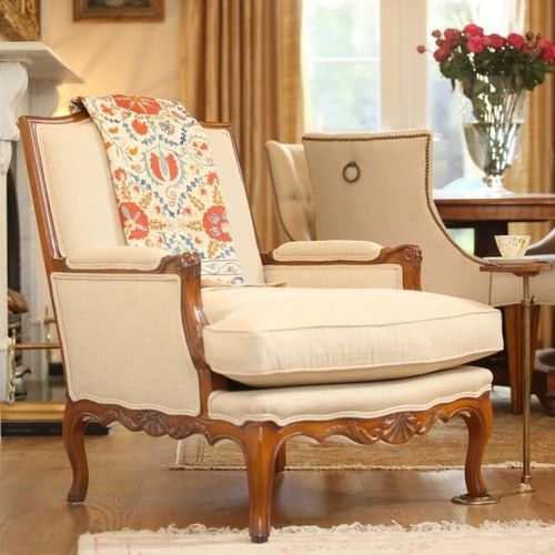 Louis XV style armchair - DOVE - Oficina Inglesa - fabric / leather / oak