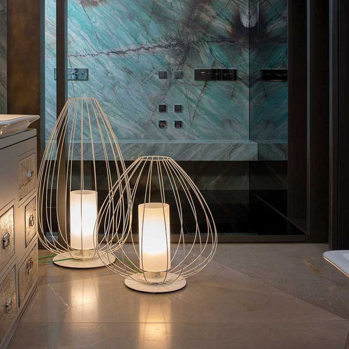 Floor lamp - CELL - KARMAN - stainless steel / linen / PMMA