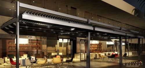 Wall-mounted pergola - KOEVO  - DIRELLO S.R.L - metal / with mobile slats / commercial