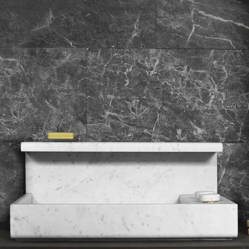 Countertop washbasin - JP MARMO - mg12 - marble / with mixer tap / rectangular
