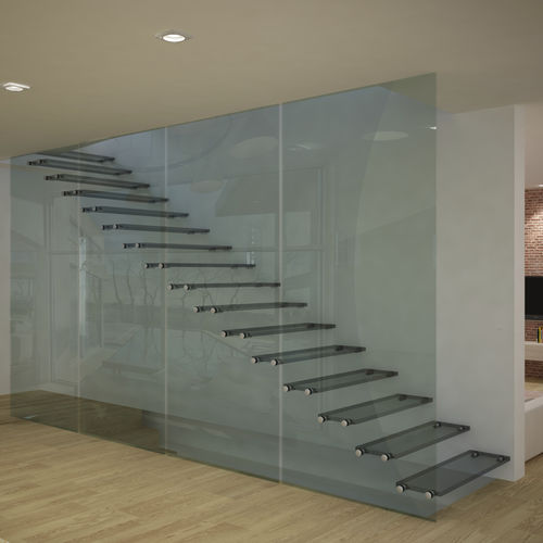 Straight staircase - IAM Design - glass step / stainless steel frame ...