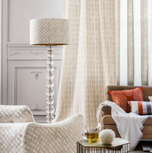 Patterned sheer curtain fabric - GRAND HOTEL : CHRYSLER - Camengo  - cotton / polyester / washable