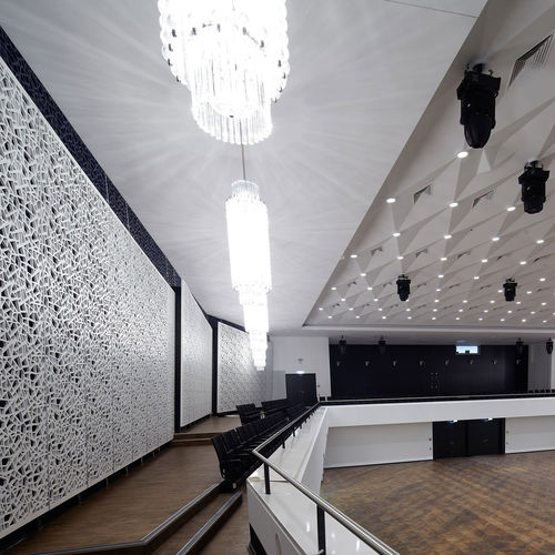 Wall-mounted acoustic panel - CONVENTION CENTRE KOBLENZ - Bruag Design Factory AG - MDF / rectangular / perforated