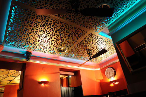 False ceiling acoustic panel - KAKTUSBAR WIEN - Bruag Design Factory AG - in wood fiber / rectangular / perforated