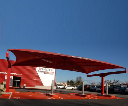 Metal frame tensile structure - DRIVE INTERMARCHÉ - Eugreb Invest - for carport / with PVC membrane / for parking lot