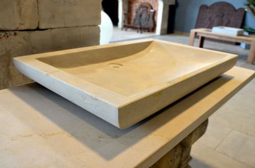 Countertop washbasin - bca materiaux anciens - natural stone / with adjustable mirror / rectangular