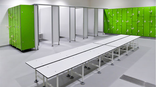 Contemporary public bench - MARATHON - Prospec - wooden / laminate / upholstered
