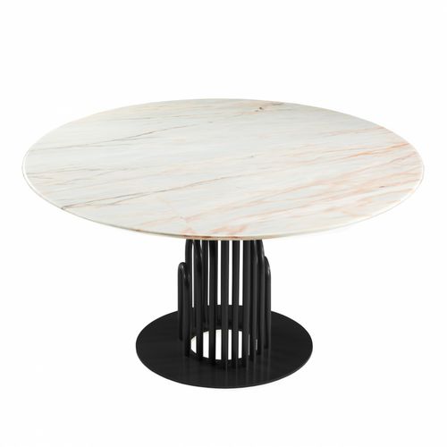 Contemporary dining table - BARA - Mambo Unlimited Ideas - marble / lacquered metal / round