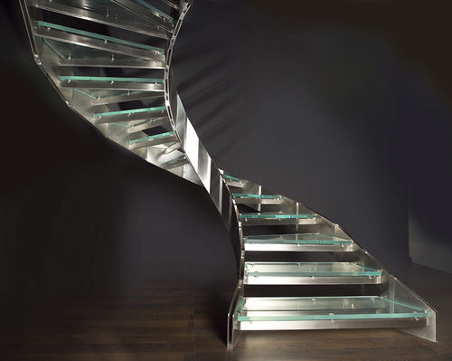 Circular staircase - LUXE - ESCALIER DESIGN 14 - glass step / metal frame / contemporary
