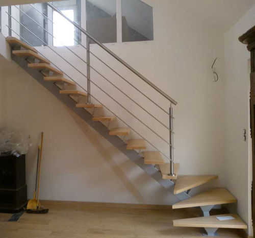 Straight staircase - NORMANDIE - ESCALIER DESIGN 14 - quarter-turn / wooden step / metal frame