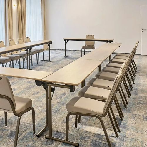Contemporary conference table - SYSTEM-C - burgessfurniture - wooden / steel / steel base