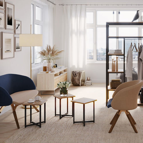 Contemporary coffee table - OPEN CONCEPT - burgessfurniture - steel / wooden / steel base