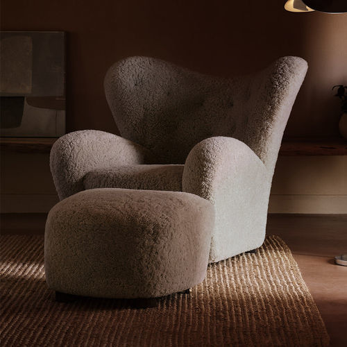 Contemporary armchair - THE TIRED MAN - AUDO - fabric / oak / plywood