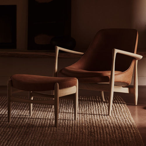 Contemporary armchair - ELIZABETH - AUDO - fabric / leather / oak