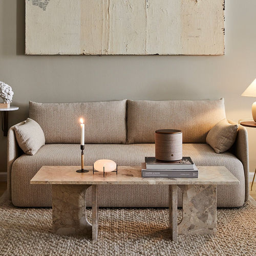 Contemporary sofa - OFFSET - AUDO - fabric / with armrests / gray