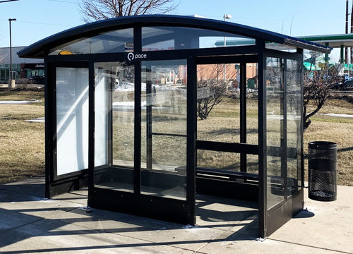 Glass bus shelter - SLIMLINE REVERSE BARREL - Brasco International Inc ...