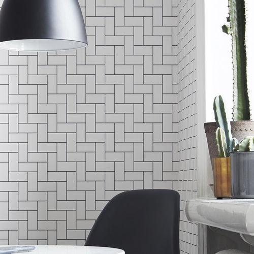 Contemporary wallpaper - BRICK - Eco - geometric pattern / imitation brick / white