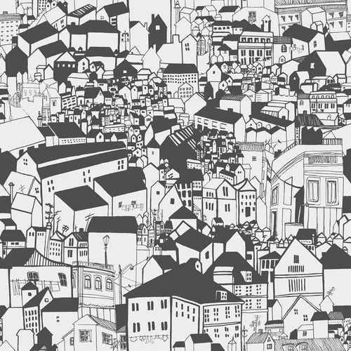 Contemporary wallpaper - LISSABON - Eco - urban motif / white / black