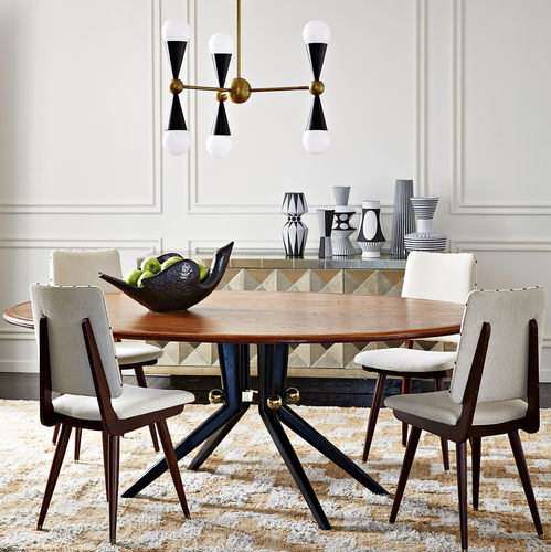 Contemporary dining table - TROCADERO - Jonathan Adler - solid wood / wood veneer / brass