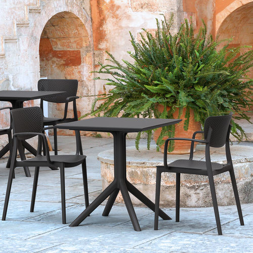 Contemporary bistro table - SKY 70 - Siesta - resin / lacquered metal steel base / square