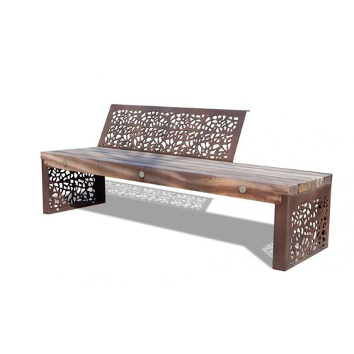 Contemporary public bench - HANABA - URBAN-NT - exotic wood / sheet steel / with backrest