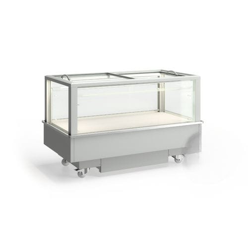 Island refrigerated display case - FUTURO 2 - JORDAO - for shop / stainless steel / with door