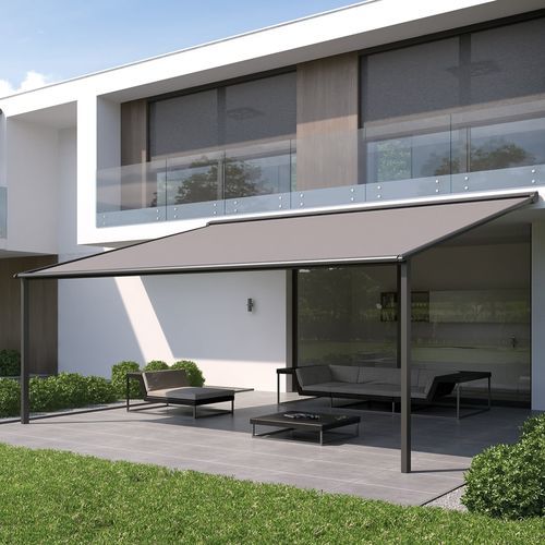 Wall-mounted pergola - CLASSIC 615E - Kadeco Sonnenschutzsysteme GmbH - metal / fabric / fabric canopy