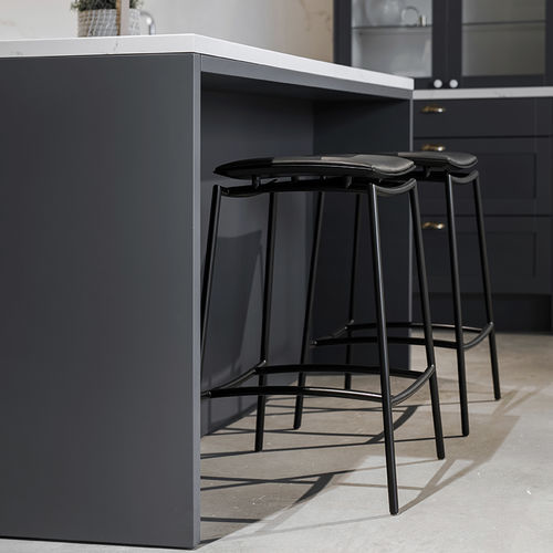 Minimalist design bar stool - WESS - Plycollection - fabric / leather / oak