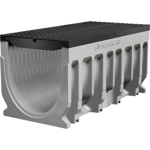 Drainage channel with grating - FILCOTEN PRO 400 - BG Graspointner - fiber-reinforced concrete / metal grate / for public spaces