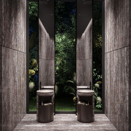 Free-standing washbasin - HUG - KREOO - marble / wooden / teak