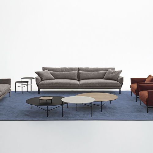 Contemporary coffee table - DOWNTOWN - Omelette Editions - plywood / porcelain / lacquered metal base