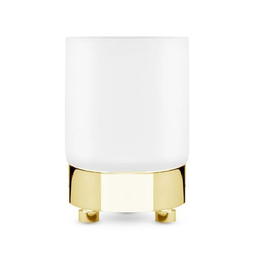Commercial toothbrush holder - FROSTED CRYSTAL GLASS, BRASS GOLD PLATED - Klomfar GmbH