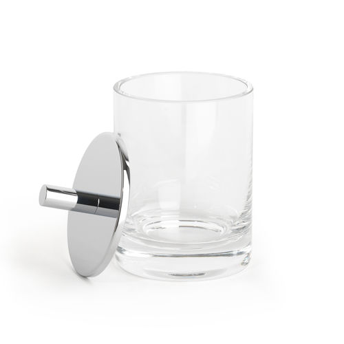 Crystal storage box - ROUND UP CLEAR GLASS / CHROME - Klomfar GmbH - with lid / bathroom