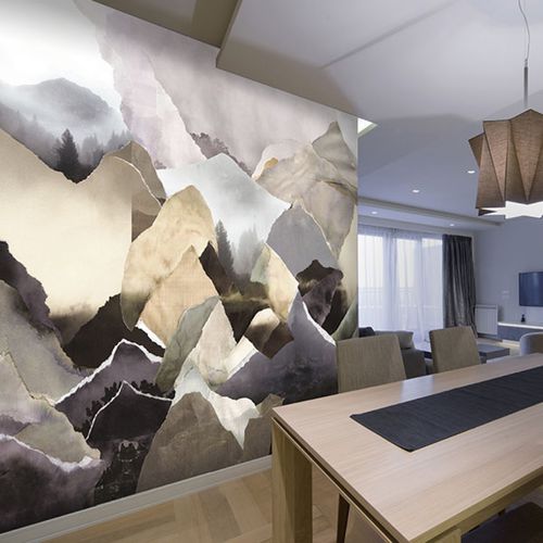 Traditional wallpaper - MONTAGNE - Neodko - nature pattern / metallic look / multi-color