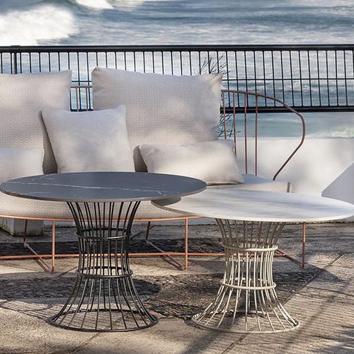 Contemporary Coffee Table Bolonia Isi Contract Porcelain Metal Base Round Contemporary Coffee Table Bolonia, Round Galvanized Coffee Table
