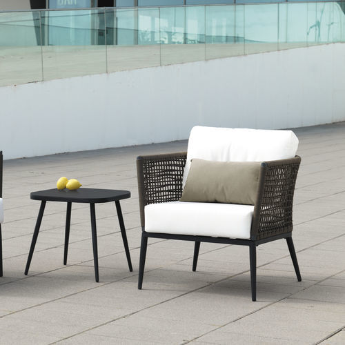 Contemporary armchair - ROMA - ARKIMUEBLE - fabric / aluminum / rope