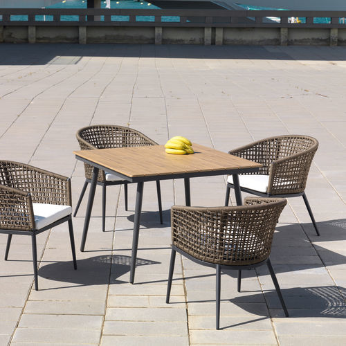 Contemporary dining table - ROMA - ARKIMUEBLE - teak / aluminum base / square