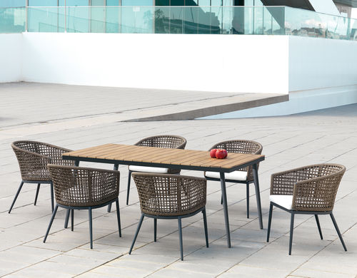 Contemporary dining table - ROMA - ARKIMUEBLE - teak / aluminum base / rectangular