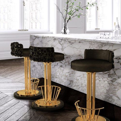 Traditional bar chair - PILAR - Malabar - living room / velvet / polished brass